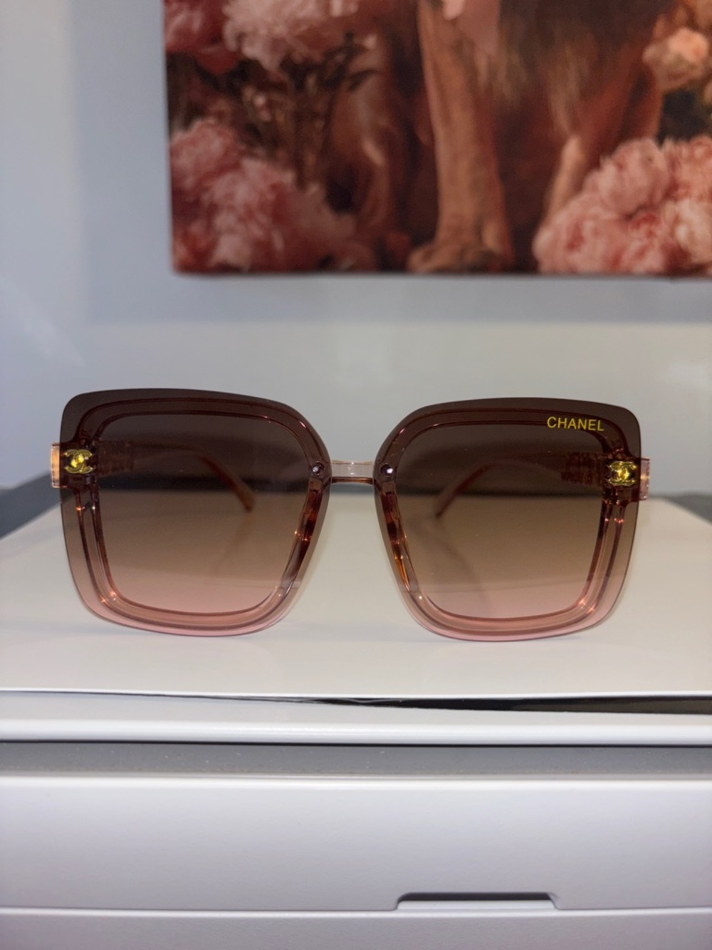 Inspired CHANEL Square Gradient Brown to Pink Acetate Sunglasses